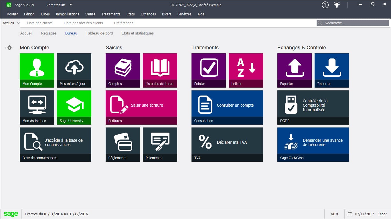 IntuiCiel : Vous accédez rapidement aux principales fonctions de votre logiciel, ainsi qu’à vos dossiers clôturés et au Fichier des Ecritures Comptables.
